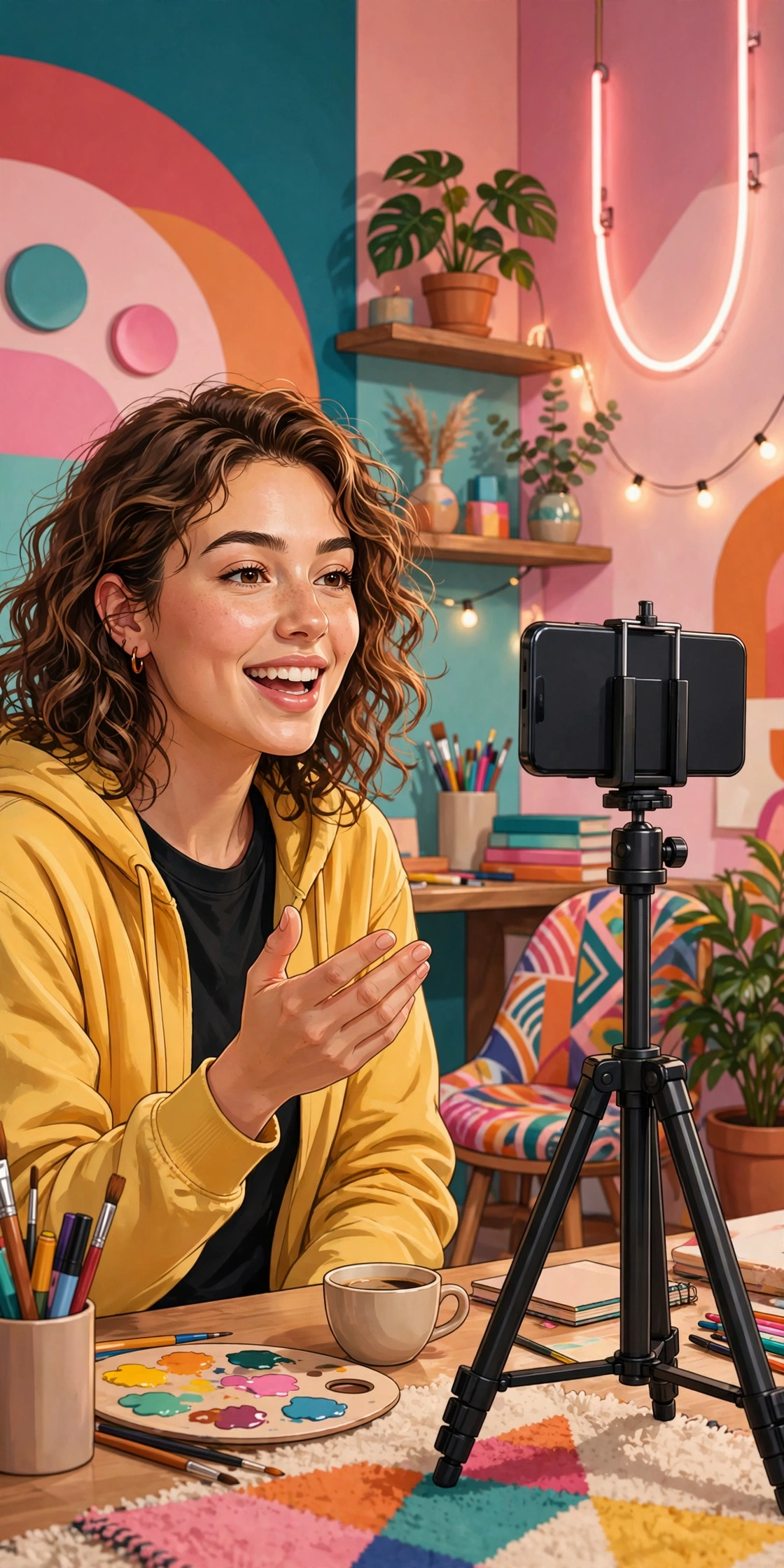 Creator filming a vertical video for Instagram Reels with a phone on tripod