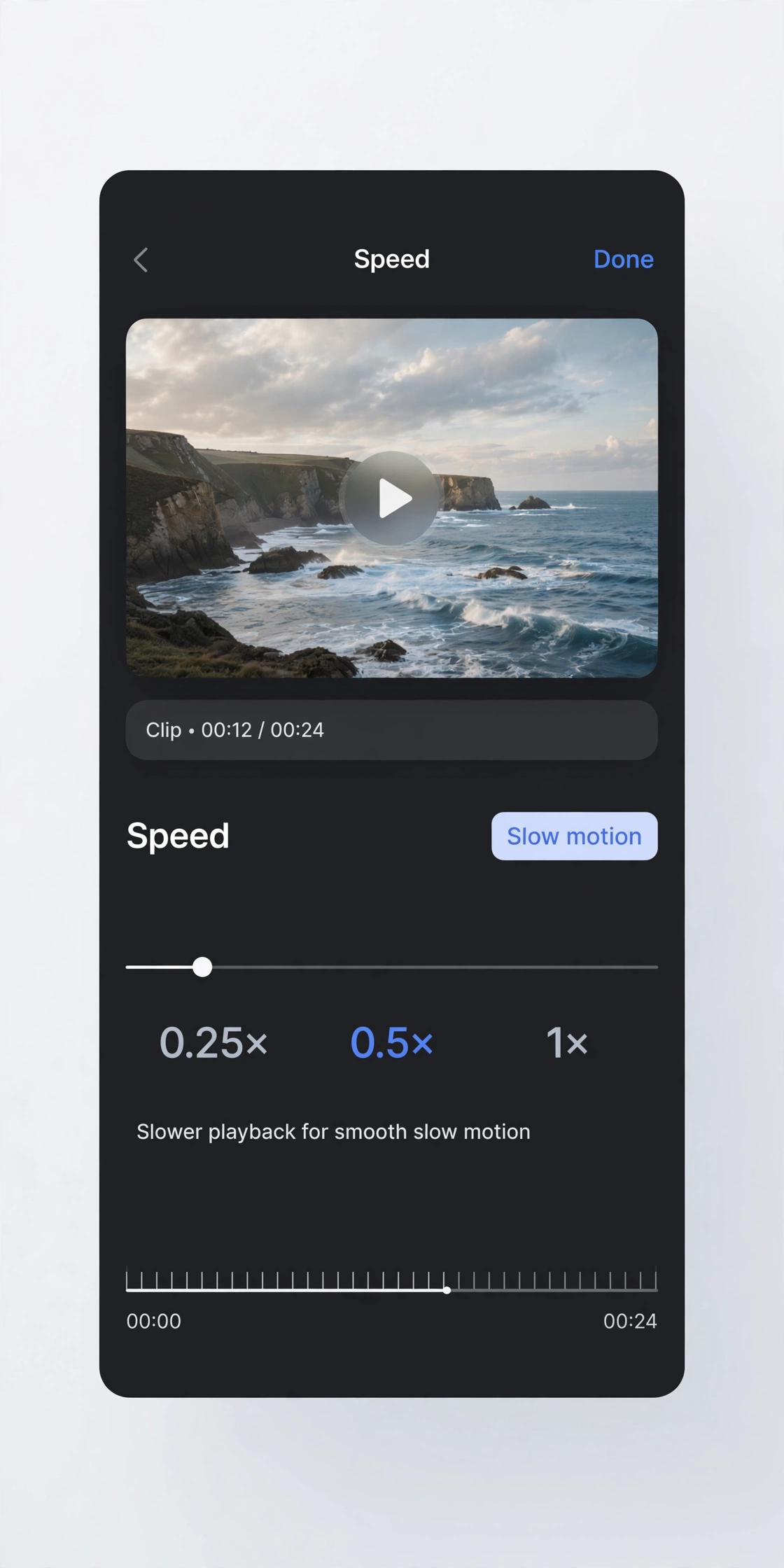 Adjusting video speed settings for slow motion