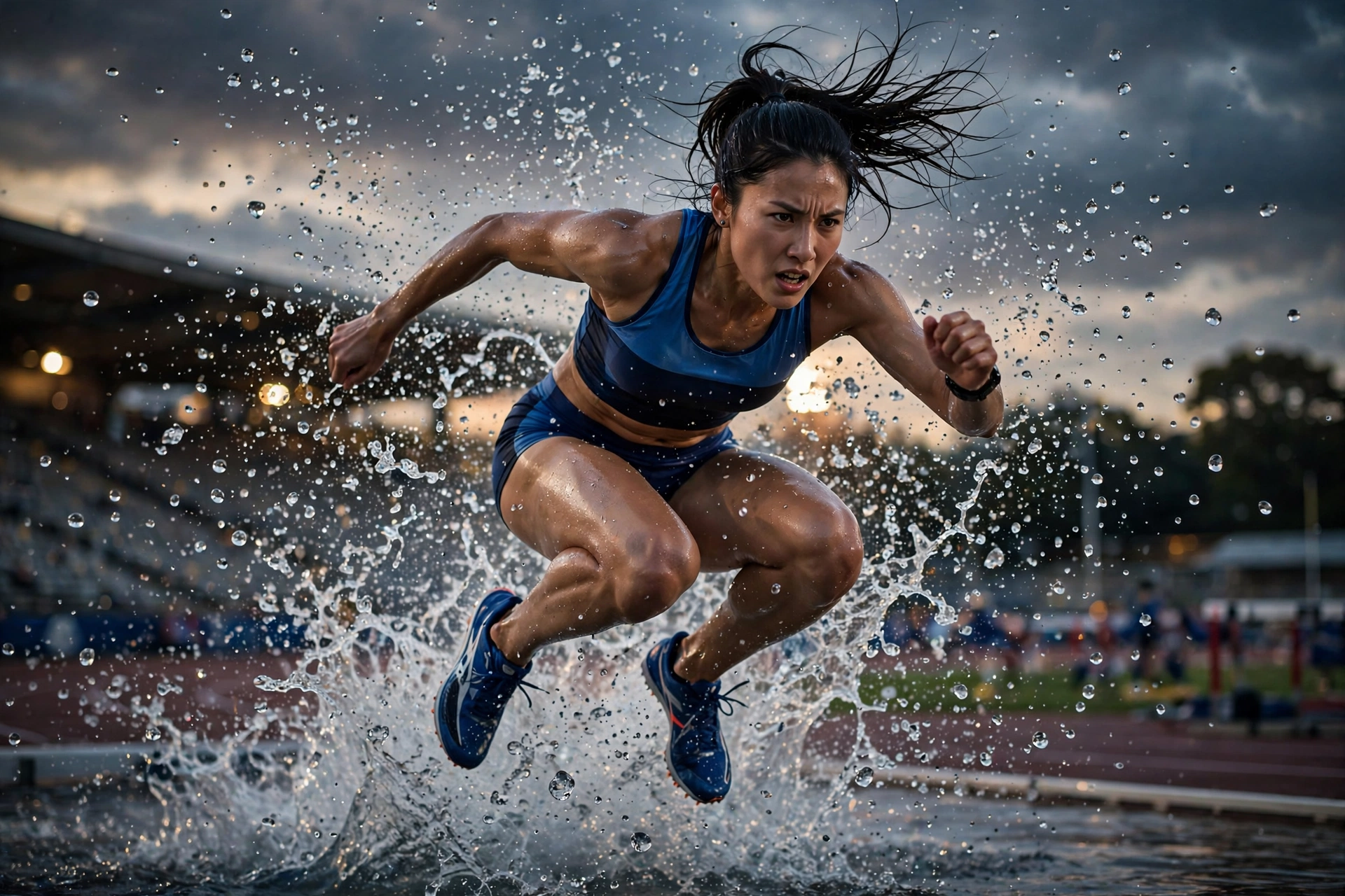 Dramatic slow motion sports action shot